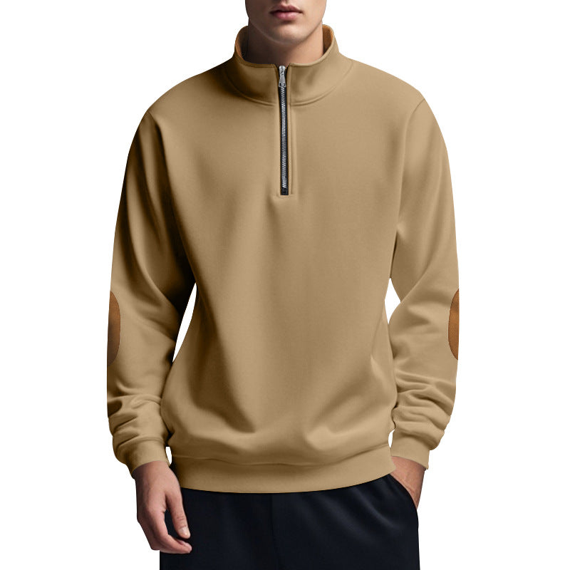 Men's half-high zip pullover with stand-up collar, elbow patches and modern regular fit Mune Fashion