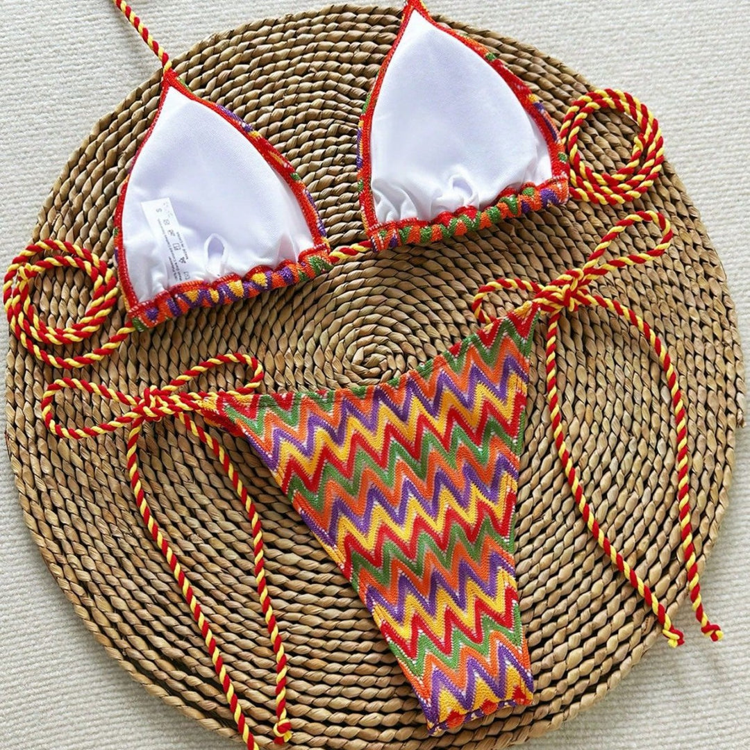 Women's Triangle Bikini with striking wave pattern Mune Fashion