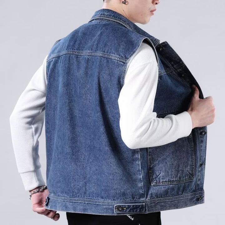 Men's Sleeveless Jeans Work Vest with Flap Pockets and Boxy Fit Mune Fashion
