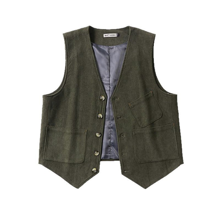 Men's cord waistcoat without lapels with patch pockets and lining Mune Fashion