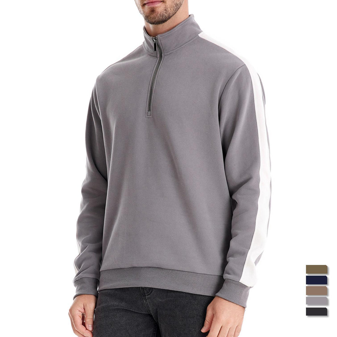 Men's stand-up collar sweater with short zipper and contrast side stripes Mune Fashion