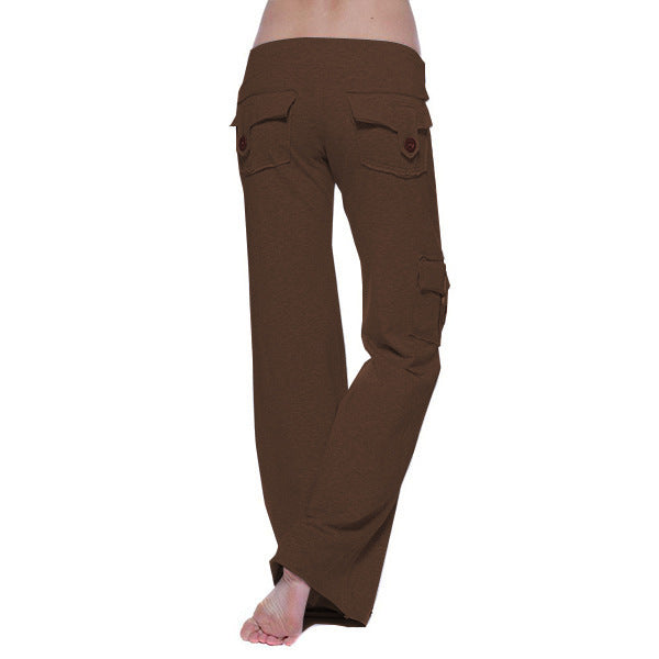 Women's casual low-rise cargo lounge pants with wide leg, wide comfort waistband, and decorative flap pockets Mune Fashion