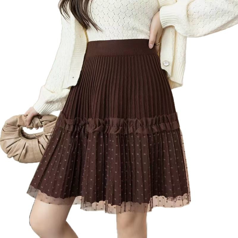 Women Pleated Skirt with Ruffles Mune Fashion