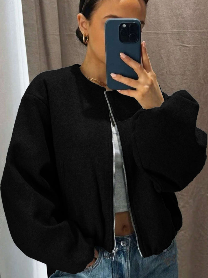 Women's Oversized Bomber Jacket with Zipper and Volume Sleeves Drune