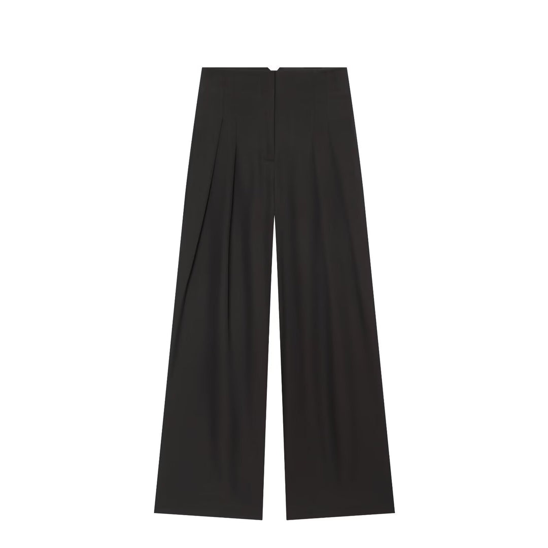 Women's Wide Palazzo Pants with High Waist and Draped Front Panel Mune Fashion