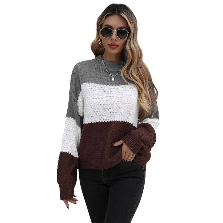 Women's Fashionable Knit Sweater with Contrasting Sleeves Mune Fashion