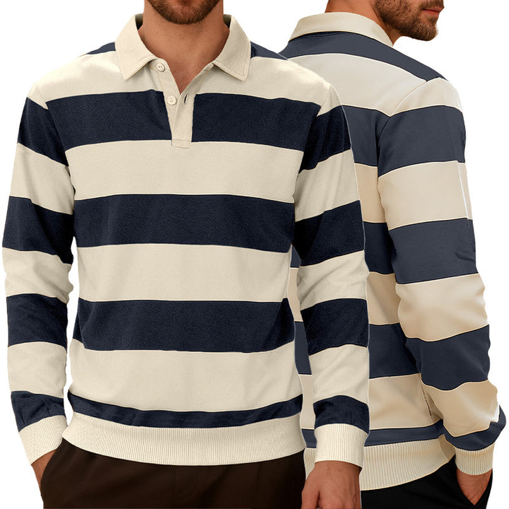 Men's striped rugby polo with a Kent collar, two-button placket, and ribbed hem Mune Fashion