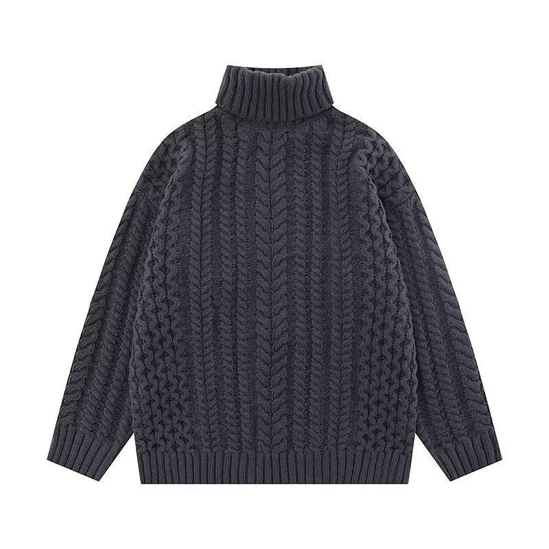 Women Chunky Knit Sweater with High Collar and Cable Pattern Mune Fashion