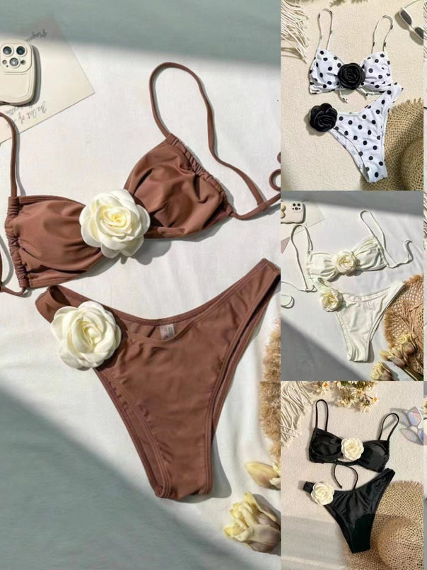 Ladies Bikini Set with playful flower appliqué Mune Fashion