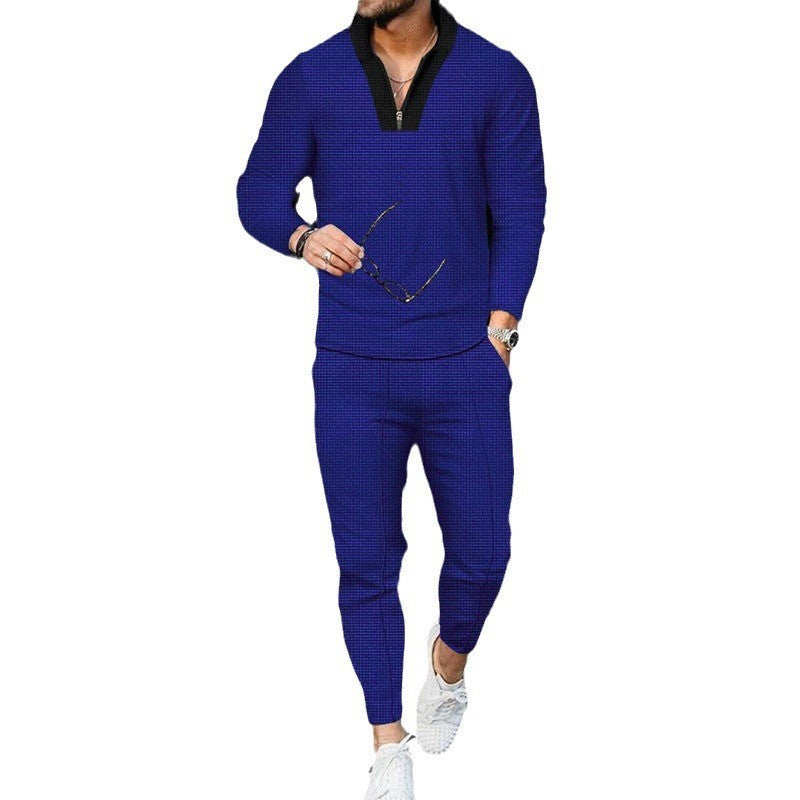 Men's modern leisure set half-zip henley sweater with raglan sleeves and tapered crease joggers Mune Fashion