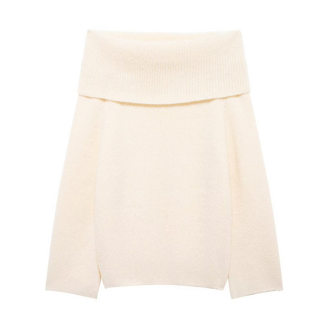 Women's Chunky Knit Oversized Sweater with Wide Fold-Over Collar Mune Fashion