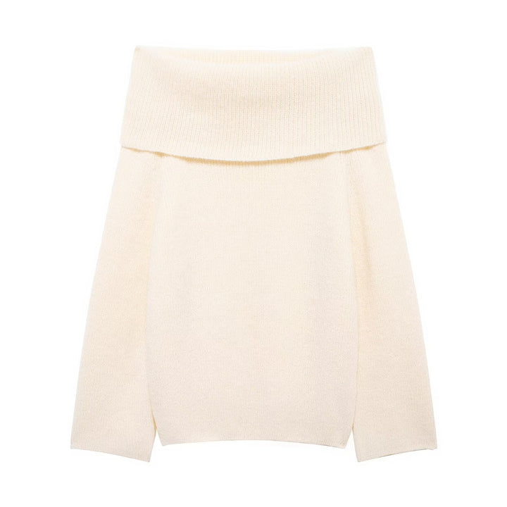 Women's Chunky Knit Oversized Sweater with Wide Fold-Over Collar Mune Fashion