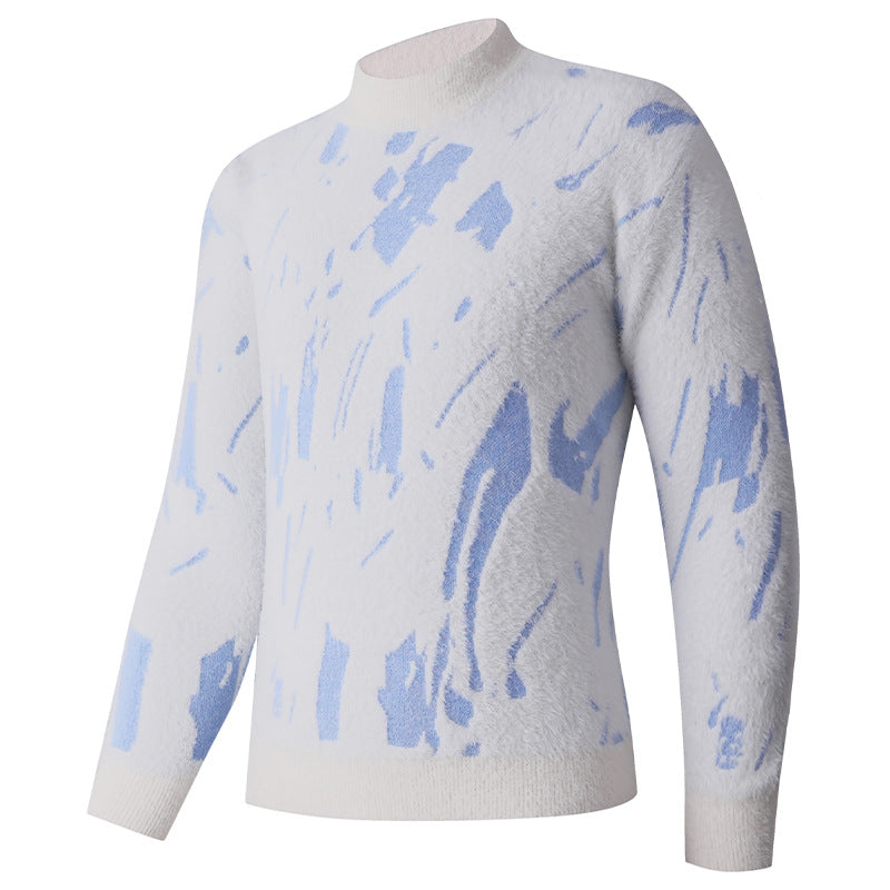 Men's Structured Mock Neck Sweater with Abstract Brush Pattern Mune Fashion