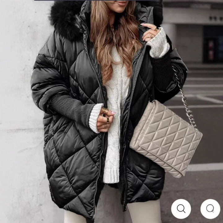 Women Quilted Winter Parka with Removable Hood Mune