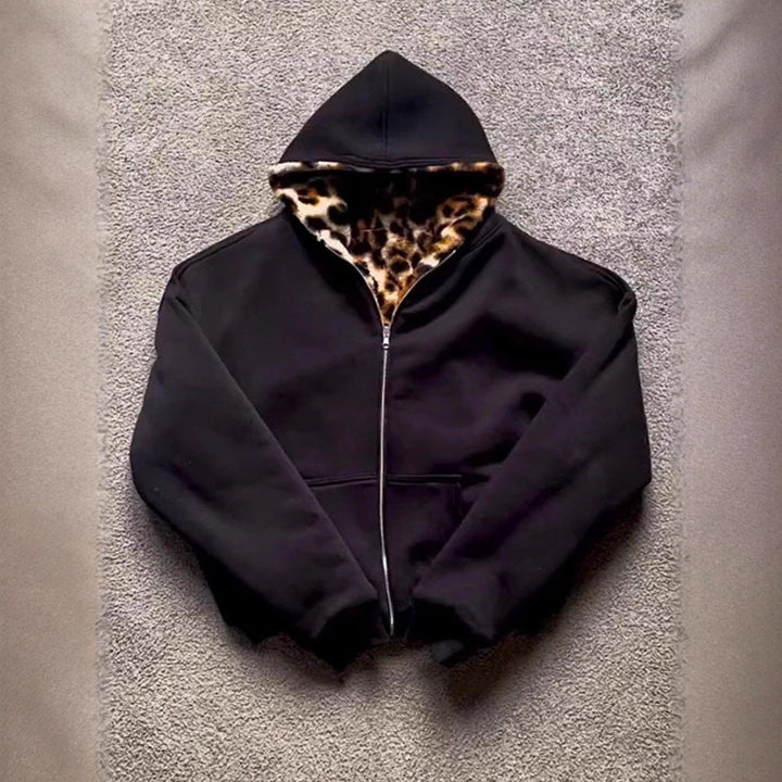 Women's Sporty Jacket with Leopard Inner Lining Mune