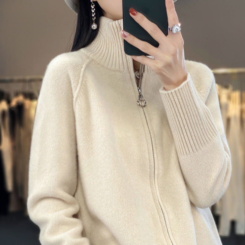 Women’s zip cardigan in cashmere look with stand-up collar and ribbed cuffs Mune Fashion