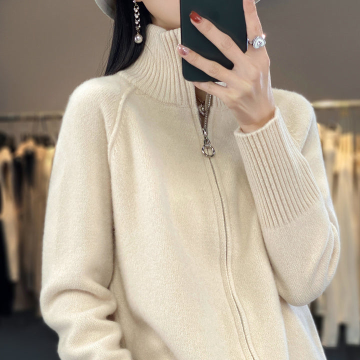 Women’s zip cardigan in cashmere look with stand-up collar and ribbed cuffs Mune Fashion