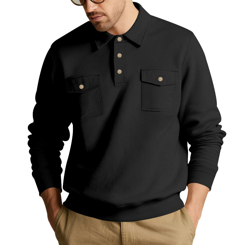 Men's polo collar sweatshirt with patch chest pockets and ribbed cuffs Mune Fashion