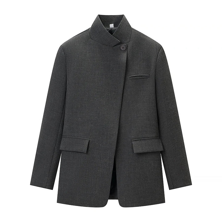 Men's short coat with stand collar, asymmetrical button placket, and flap pockets Mune Fashion