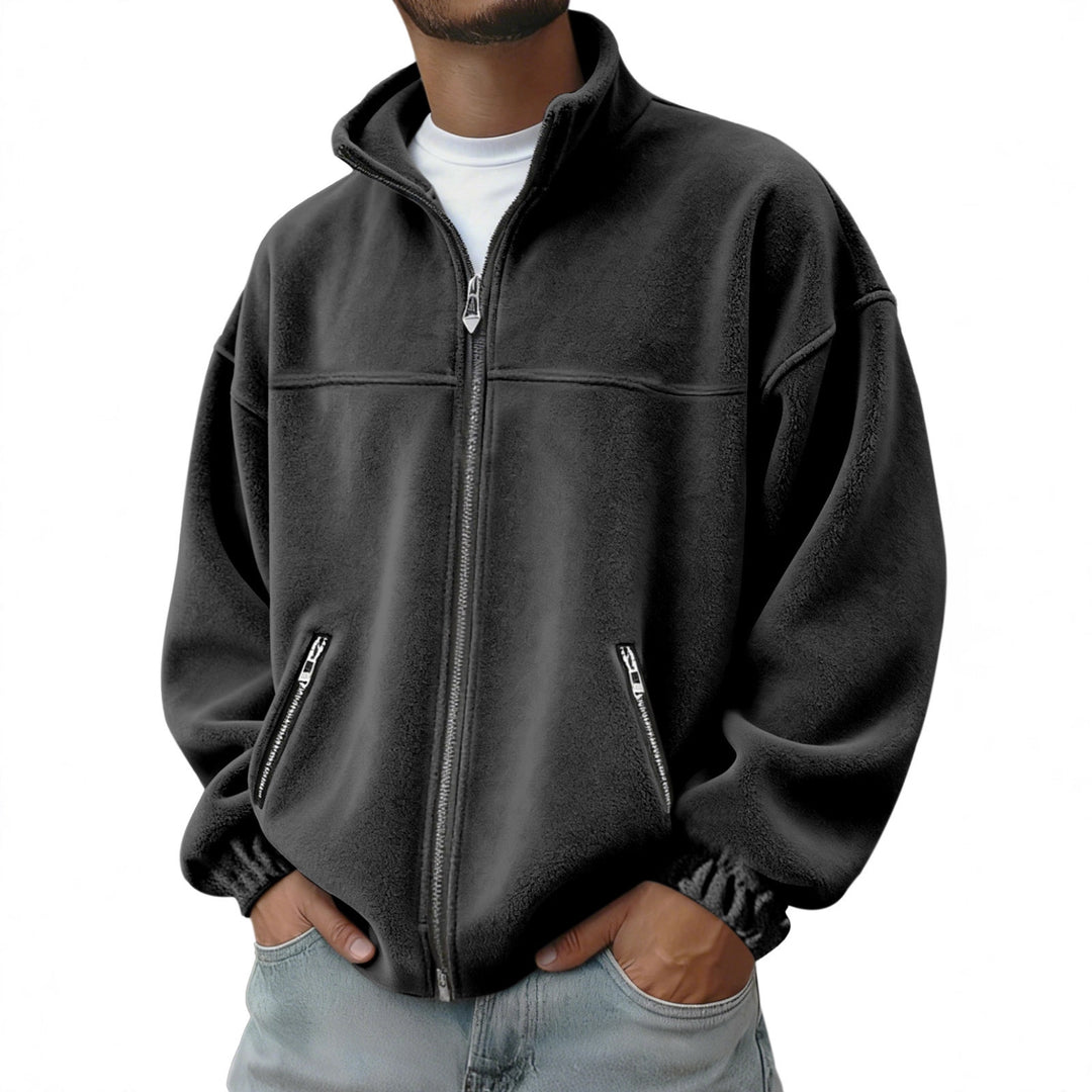 Men's Oversize Fleece Jacket with Stand-Up Collar, Full-Length Zipper and Zip Pockets EB