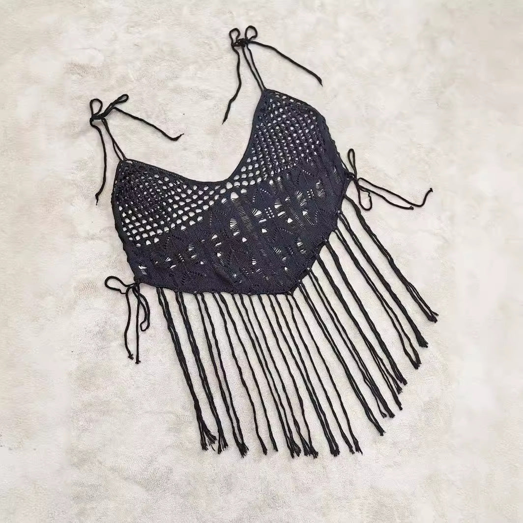 Women's crochet bikini top with frayed details Mune Fashion