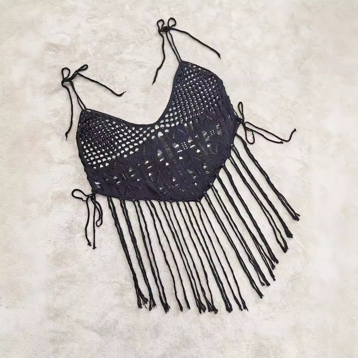 Women's crochet bikini top with frayed details Mune Fashion