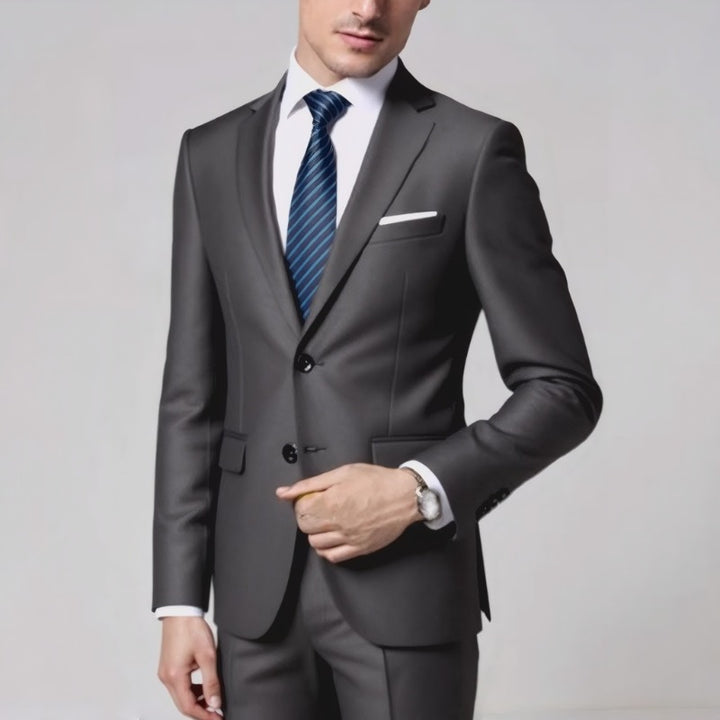 Men's Tailored Two-Piece Suit with Slim Lapel and One-Button Closure Mune Fashion