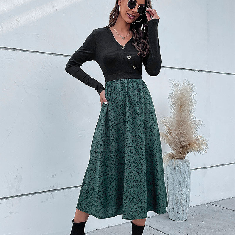 Women's Elegant Maxi Dress with V-Neck and Waist Belt Mune Fashion