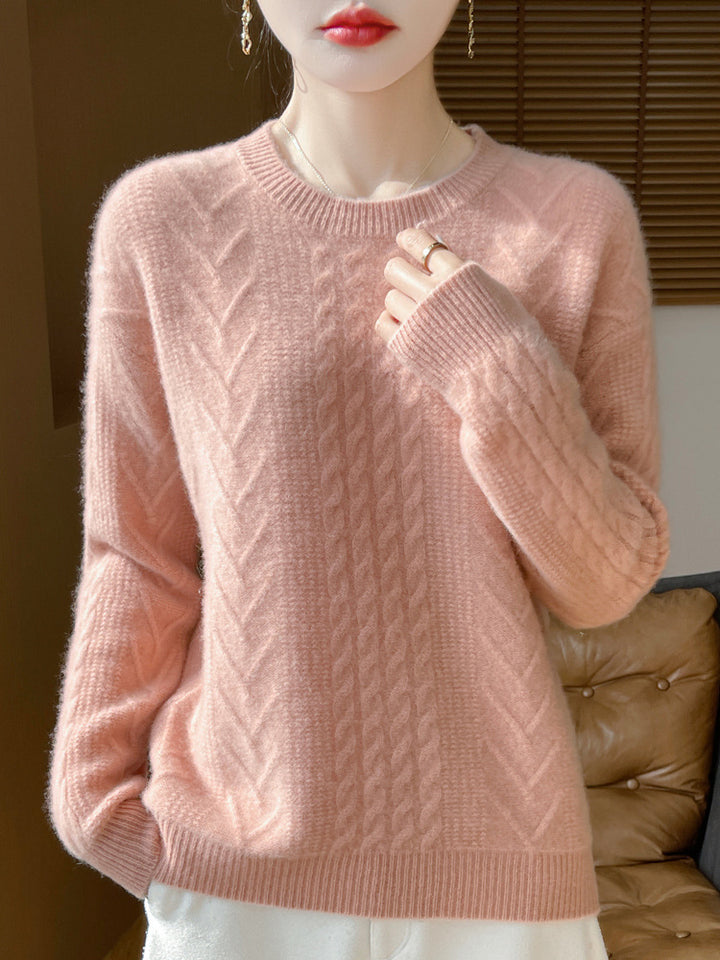Ladies short pullover with cable pattern, round neck and cashmere-like softness Mune Fashion
