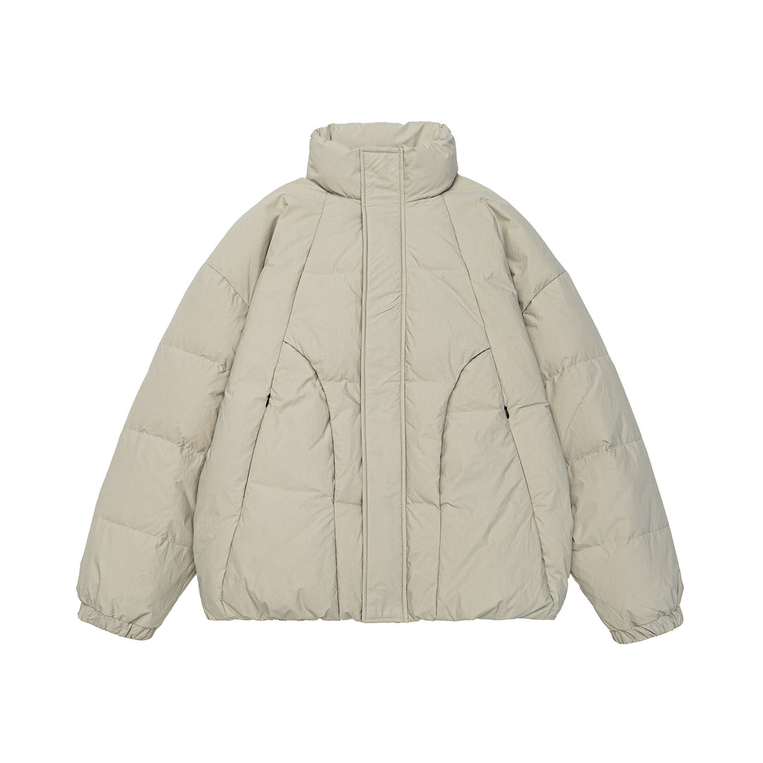 Women's Voluminous Padded Jacket with High Stand Collar and Windproof Front Flap Mune Fashion
