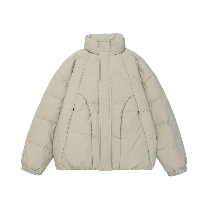 Women's Voluminous Padded Jacket with High Stand Collar and Windproof Front Flap Mune Fashion