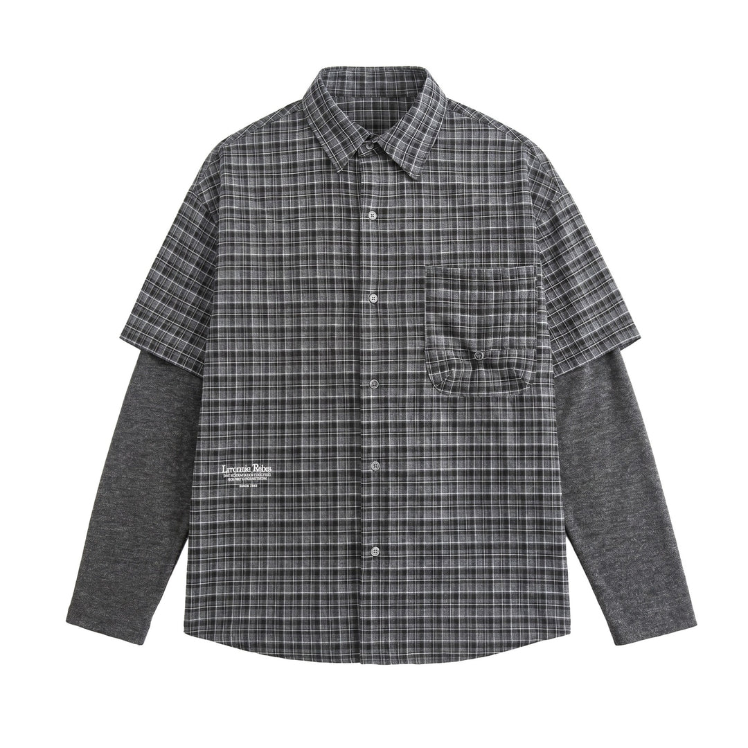 Men's shirt in layered look with checkered front and inserted sweatshirt sleeves Mune Fashion
