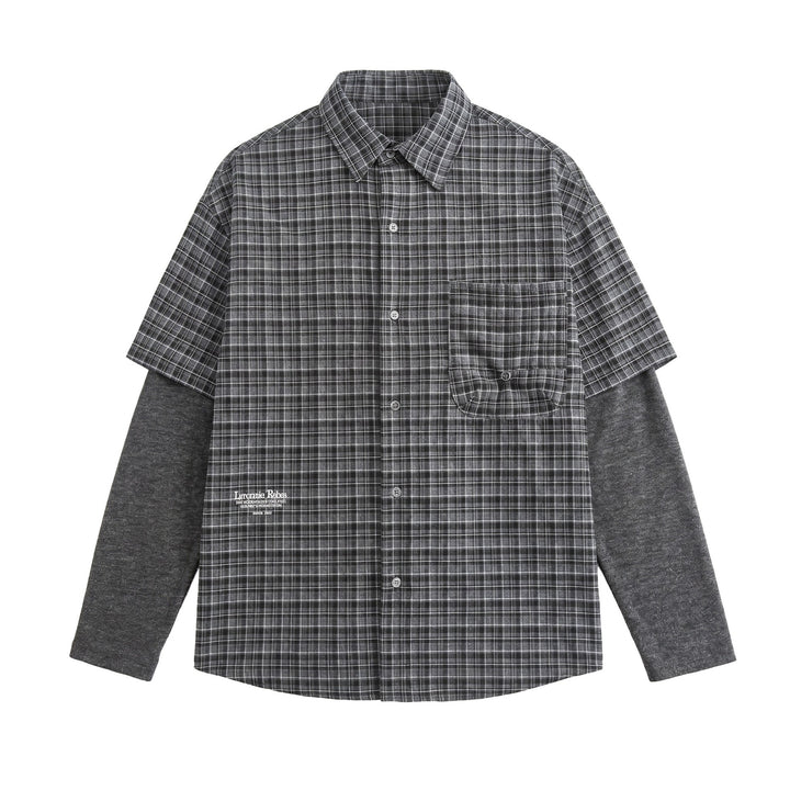 Men's shirt in layered look with checkered front and inserted sweatshirt sleeves Mune Fashion