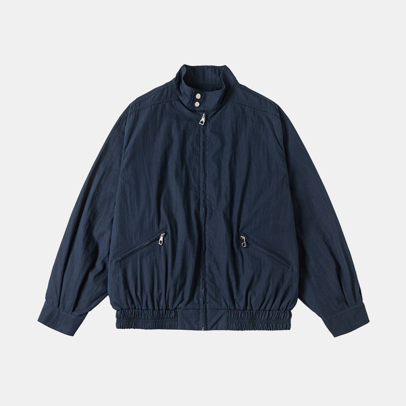 Men's Lightweight Harrington Jacket with Stand-up Collar, Elastic Hem, and Slanted Zipper Pockets Mune Fashion