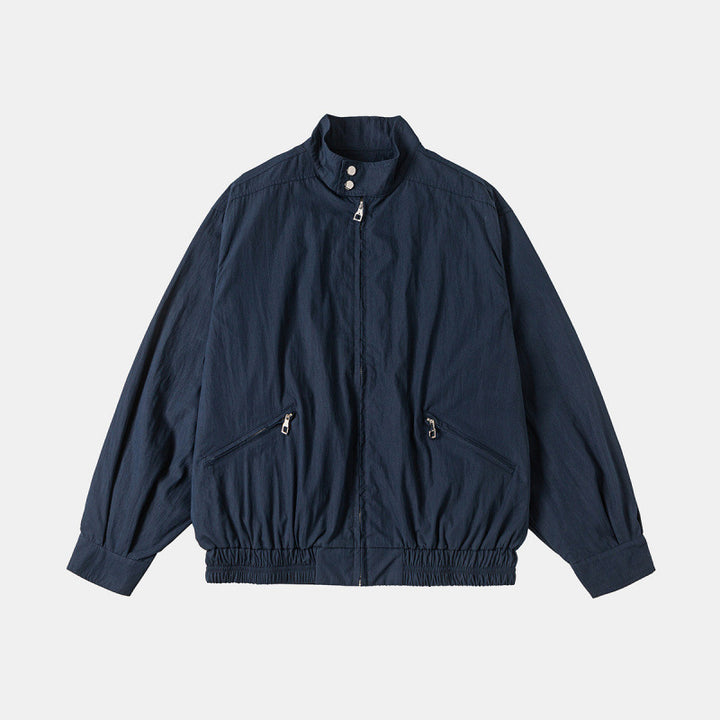 Men's Lightweight Harrington Jacket with Stand-up Collar, Elastic Hem, and Slanted Zipper Pockets Mune Fashion