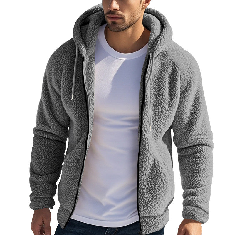 Men nan Teddy fleece hooded jacket with front zipper and side pockets Mune Fashion