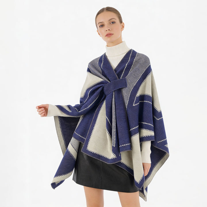 Women Oversize Cape made of Jacquard knit with tie loop Mune Fashion