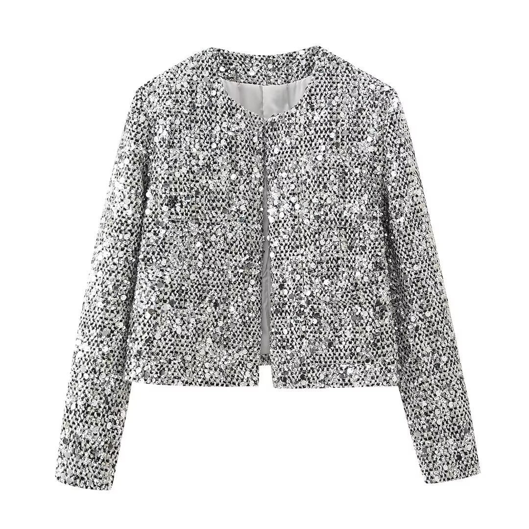 Women's structured bouclé jacket with stand-up collar, patch pockets, and elastic hem Mune Fashion