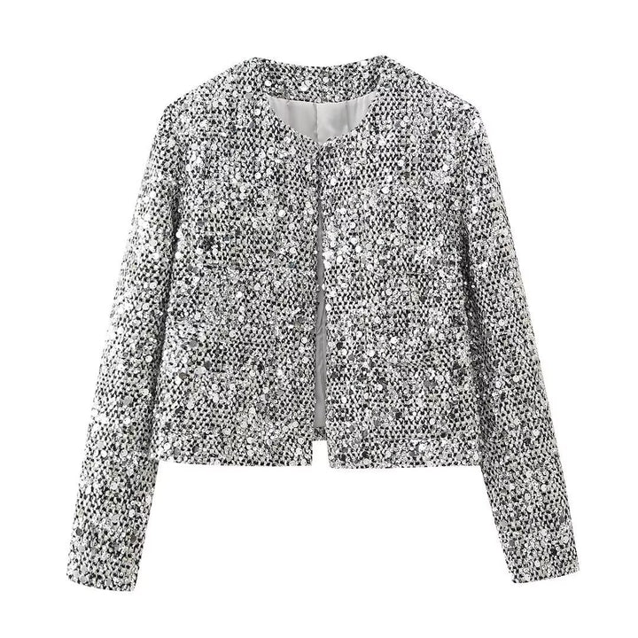Women's structured bouclé jacket with stand-up collar, patch pockets, and elastic hem Mune Fashion