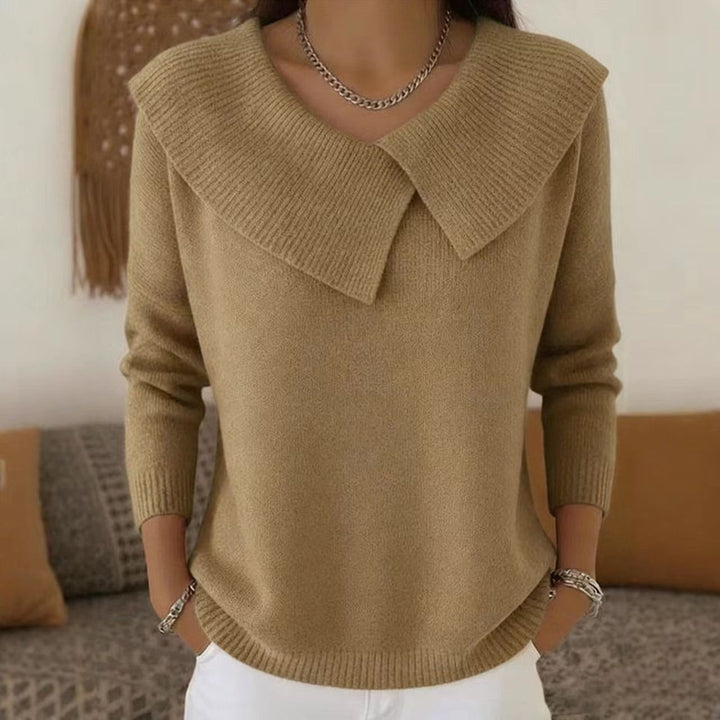 Women oversized knitted sweater with oversized sailor collar and ribbed finishes Mune Fashion