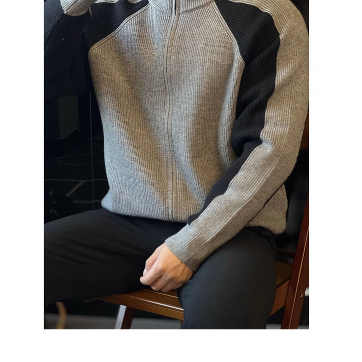 Men's knit zip jacket with contrast panels, stand-up collar and distinctive ribbed texture Mune Fashion