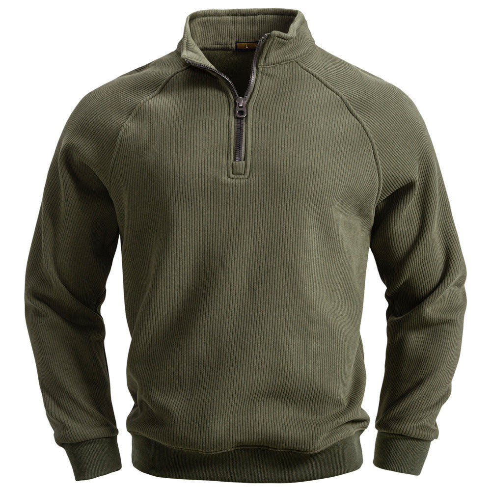 Men's fine ribbed half-zip pullover with stand-up collar, raglan sleeves, and elastic cuffs Mune Fashion