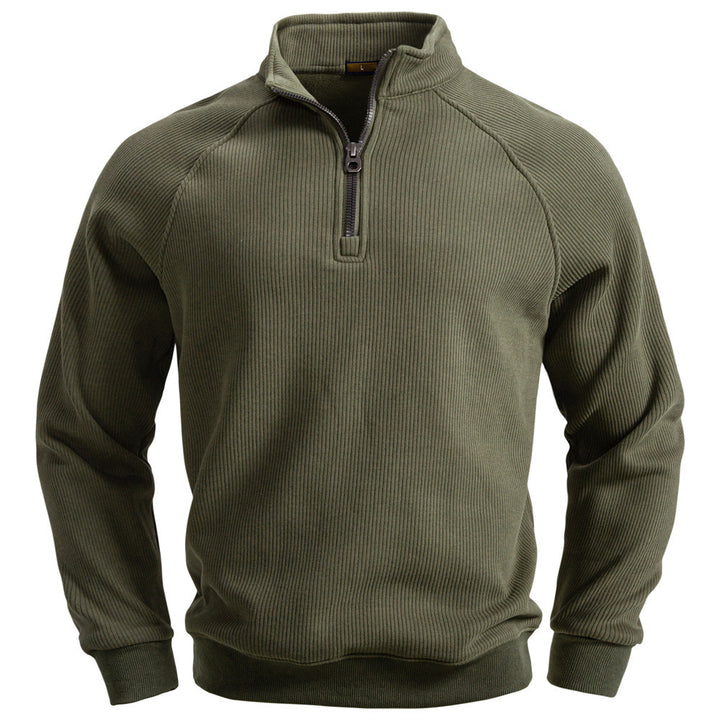 Men's fine ribbed half-zip pullover with stand-up collar, raglan sleeves, and elastic cuffs Mune Fashion
