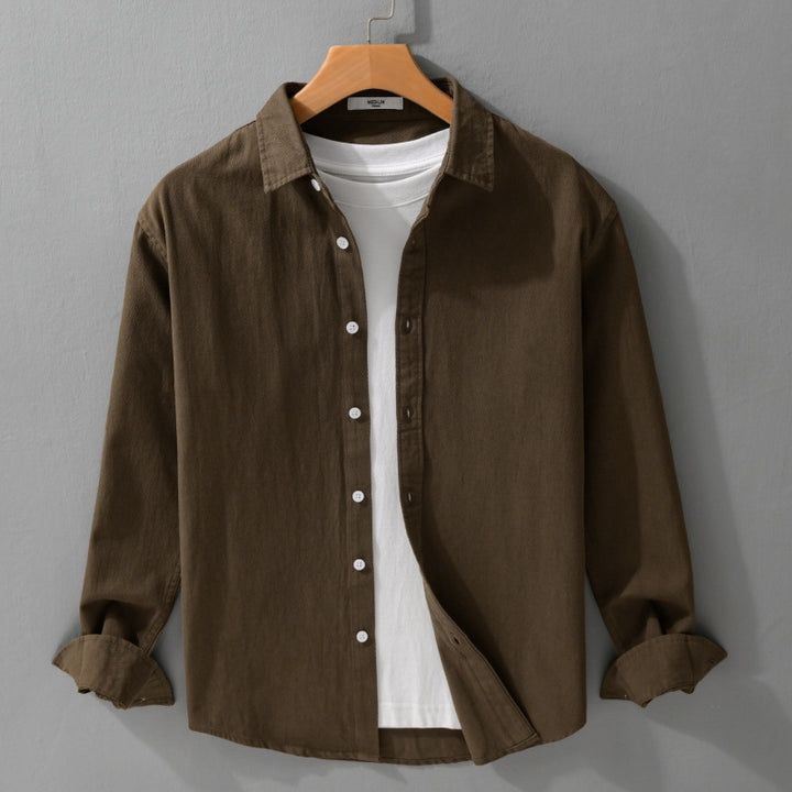 Men's Textured Cotton Shirt Jacket Overshirt in Relaxed Fit with Kent Collar Mune Fashion