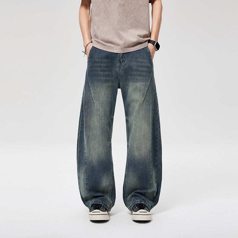 Men's Wide Baggy Jeans with High Waist, Tapered Ankle Fit and Elastic Drawstring Mune Fashion