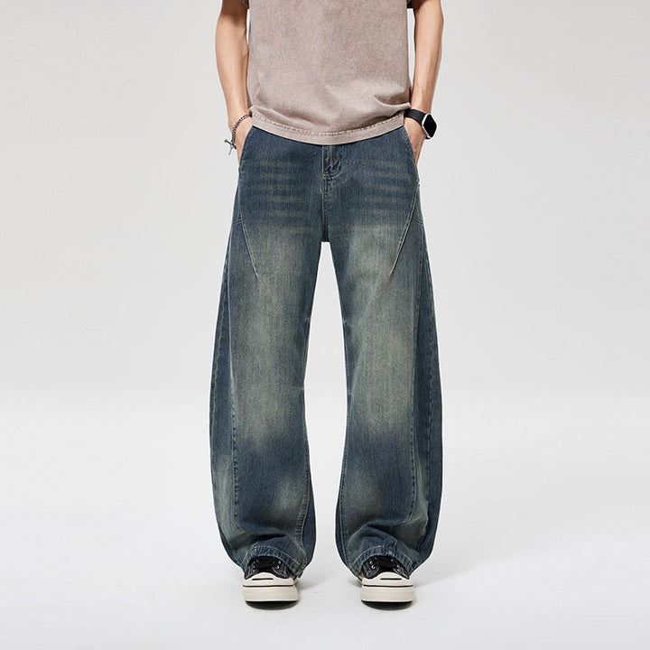 Men's Wide Baggy Jeans with High Waist, Tapered Ankle Fit and Elastic Drawstring Mune Fashion