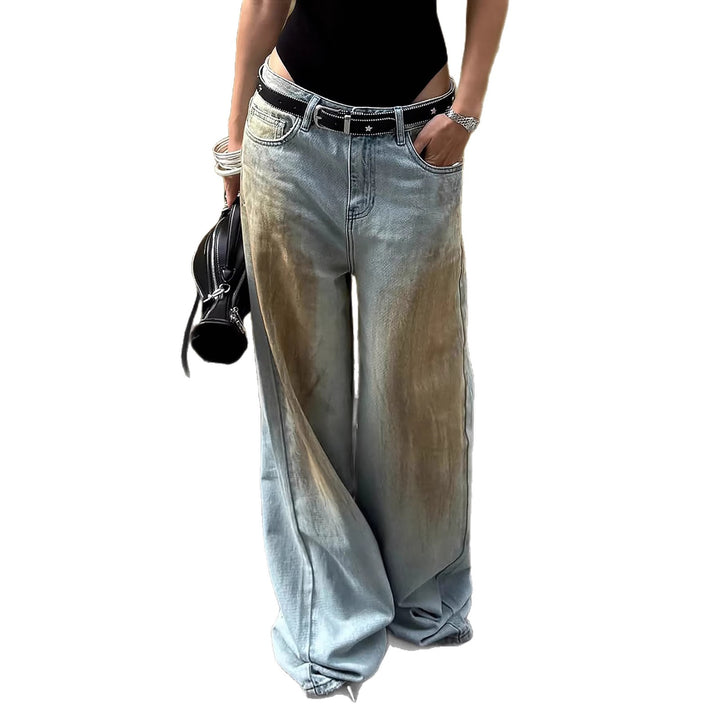 Women's Extra Wide Jeans Pants with Low Waist, Wide Flare and Used Wash Mune Fashion