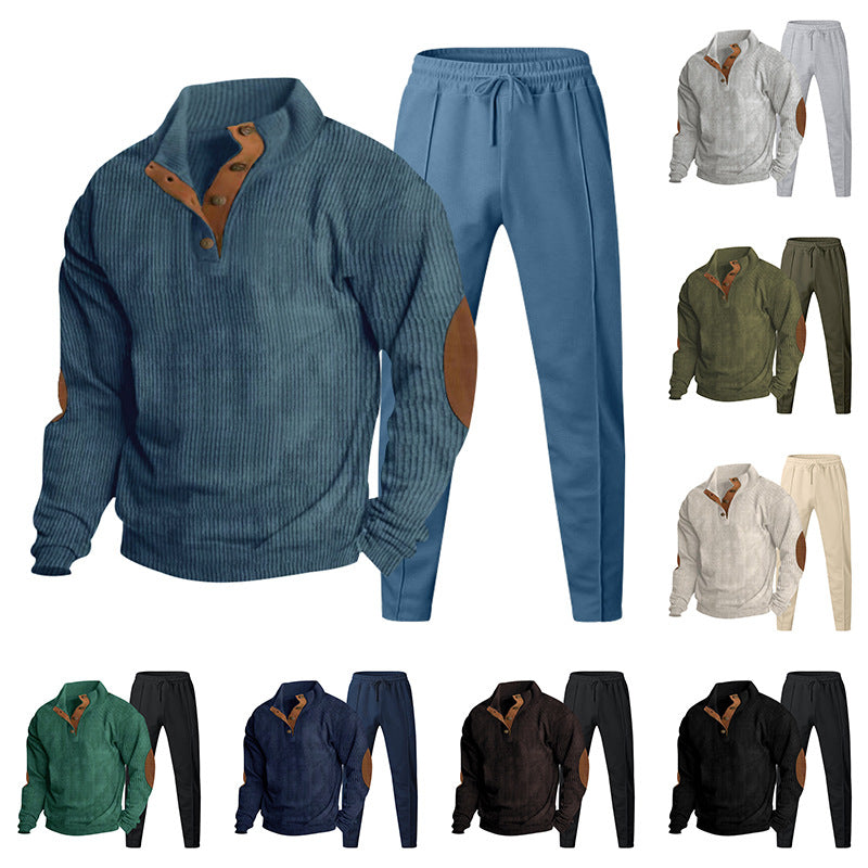 Men's Structured Henley Loungewear Set with Elbow Patches & Tapered Jogger Pants Mune Fashion