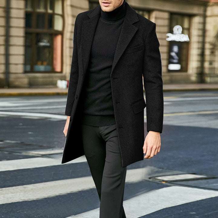 Men's elegant city coat made of wool blend with slim silhouette, notched collar and patch pockets Mune Fashion