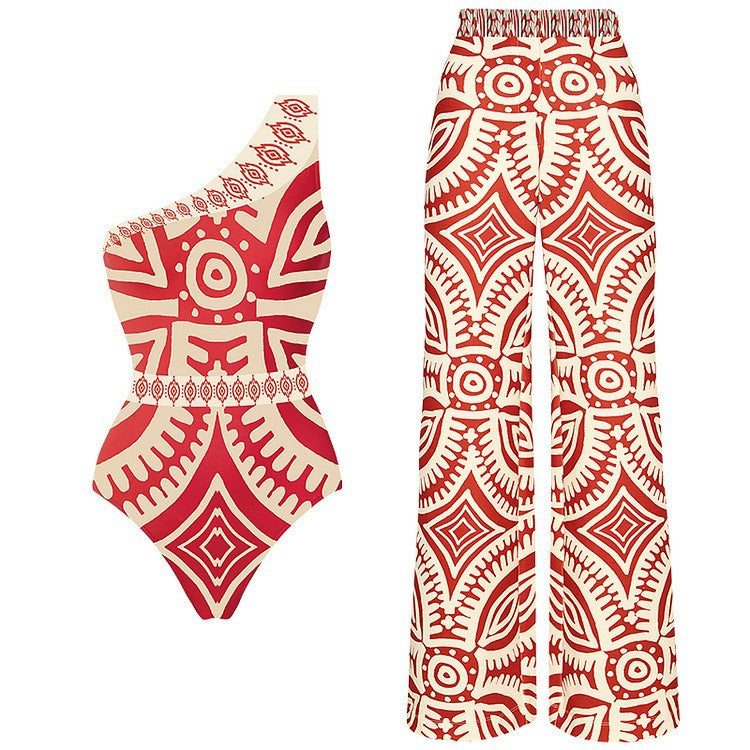 Women Elegant Asymmetric Swimsuit with Stylish Pattern Mune Fashion